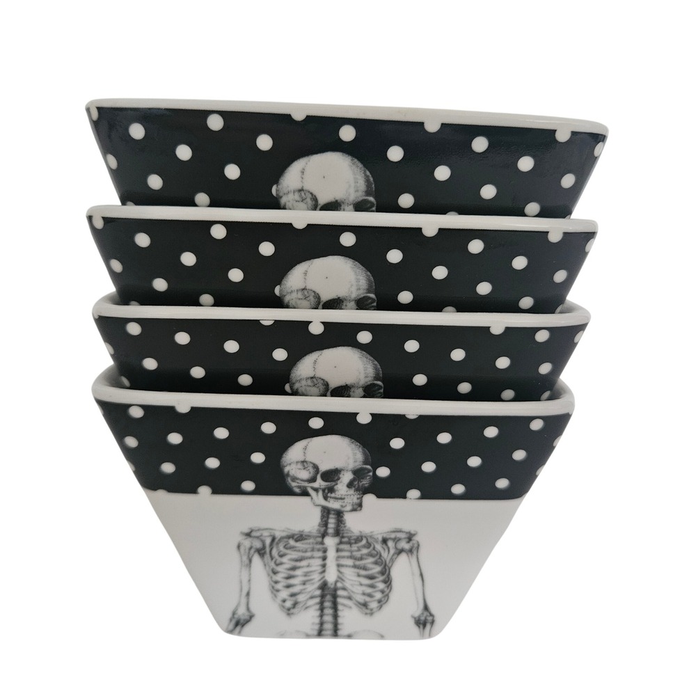 Ciroa Wicked Skeleton Square Ceramic Single Serve Bowls Set of 4 Halloween